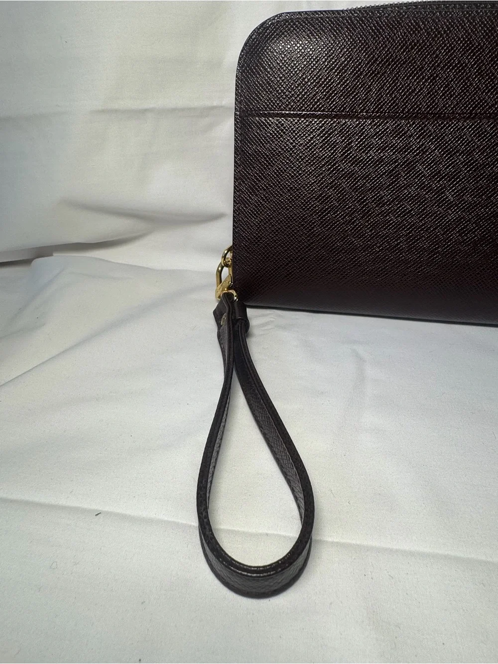 Louis Vuitton Dark Brown Leather Wristlet Clutch
